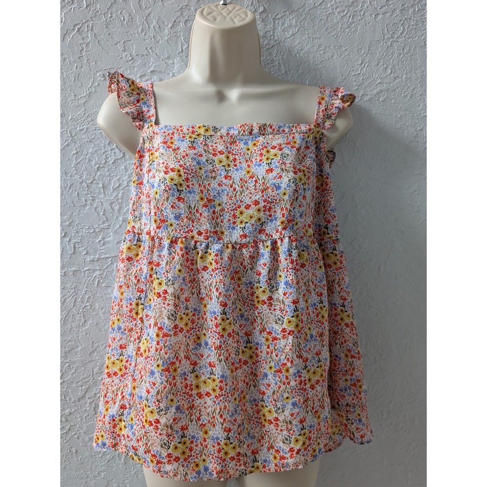 LOFT Babydoll Womens XL Polyester Floral Ruffle Strap Blouse|Coquette|Fairycore